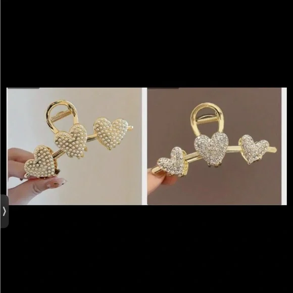 Elegant Gold Heart Hair Clip 2 Golden Hair Clip Heart 1 Rhinestone Hair Clip - Picture 6 of 9